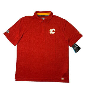 Calgary Flames Polo Shirt Mens XL Red Authentic Pro Jacquard NHL Hockey Fanatics